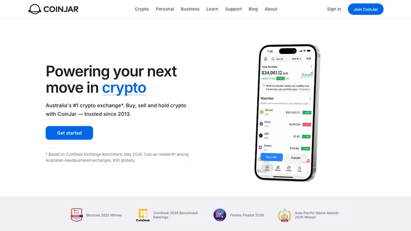 CoinJar home page for Australian visitors