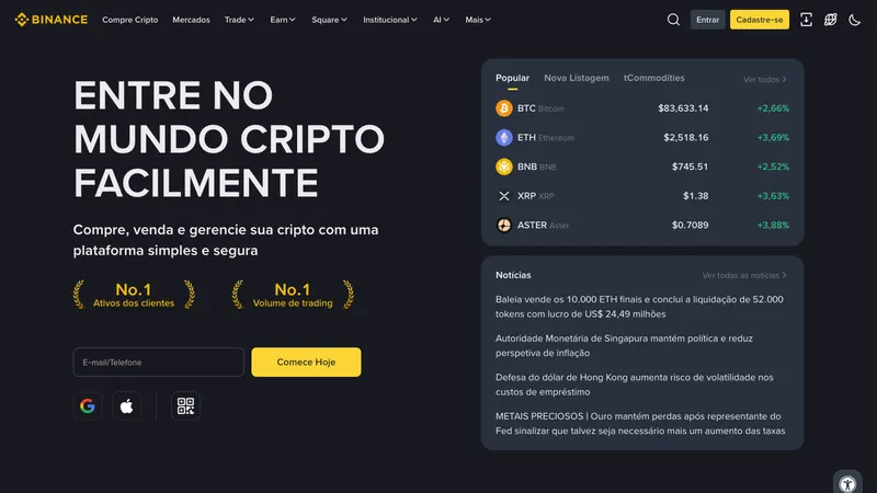 Binance home page for visitors in Brazil