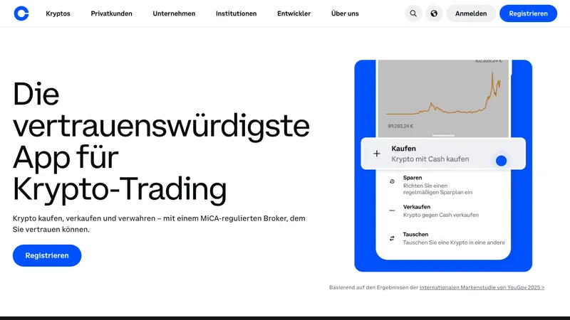 Coinbase home page for European visitors
