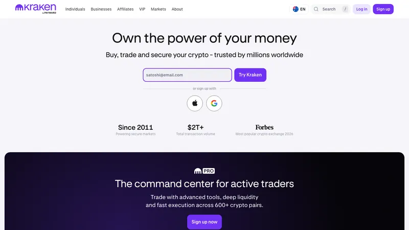 Kraken home page for European visitors