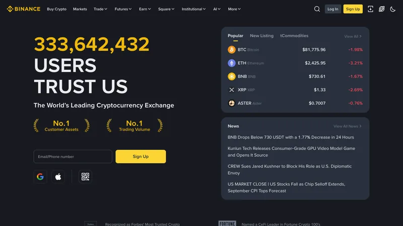 Binance home page for visitors in Kenya
