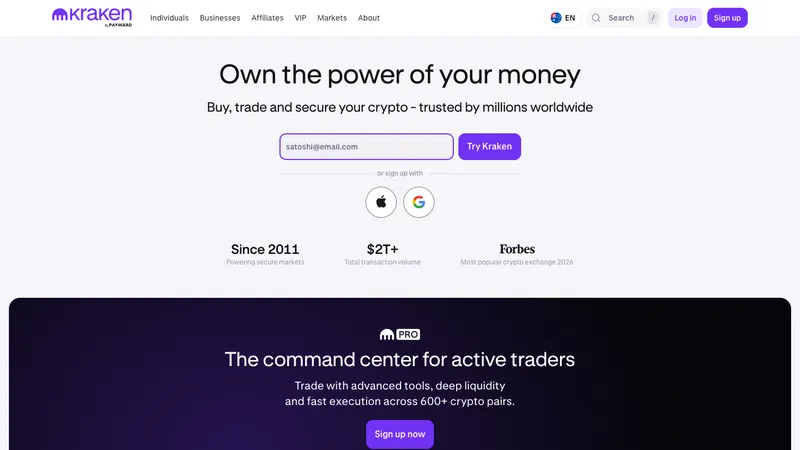 Kraken home page for visitors in Kenya