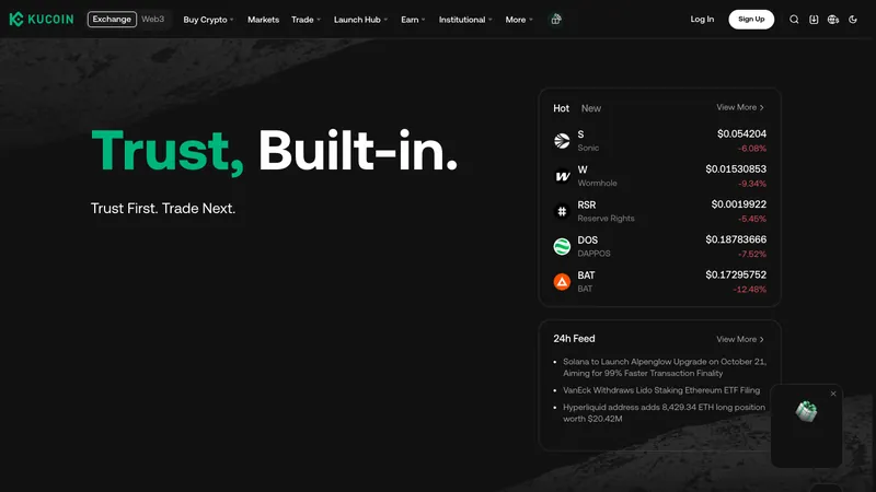 KuCoin home page for visitors in Kenya
