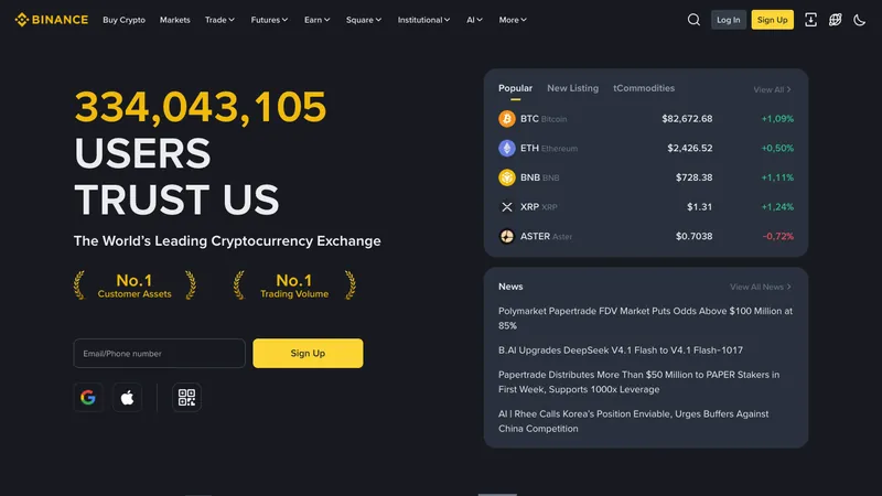 Binance home page for visitors in South Africa