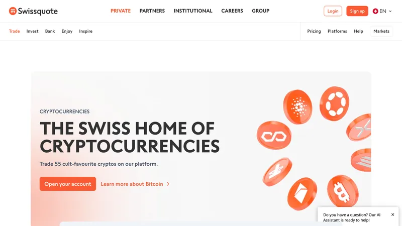 Swissquote cryptocurrencies page for visitors in Switzerland