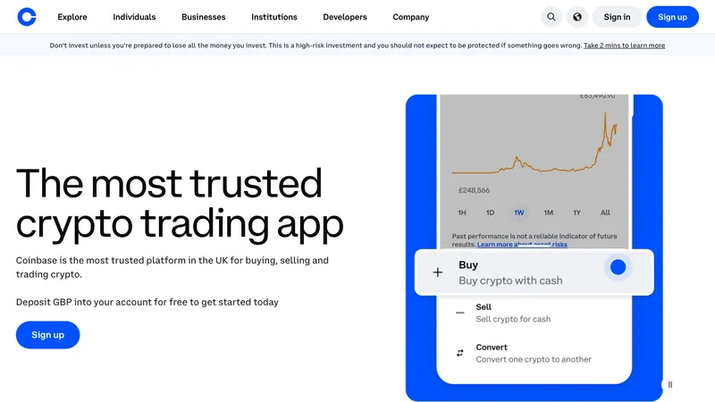 Coinbase home page for UK visitors