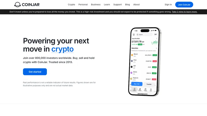CoinJar home page for UK visitors