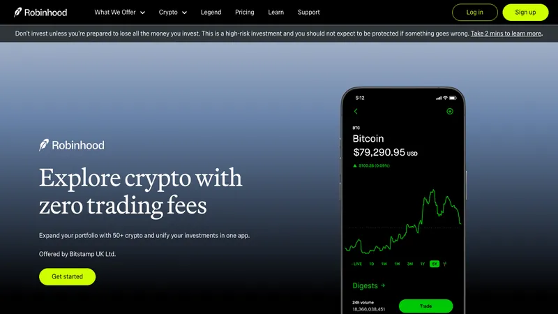 Robinhood's UK crypto page for UK visitors