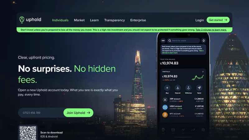 Uphold home page for UK visitors