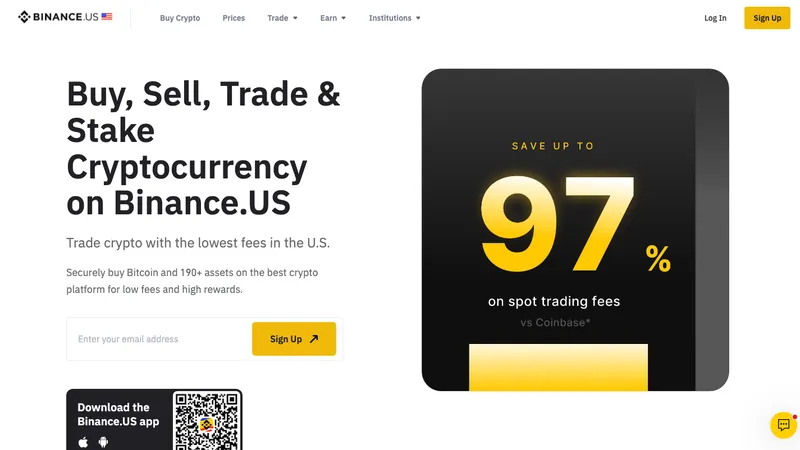 Binance.US home page for US visitors