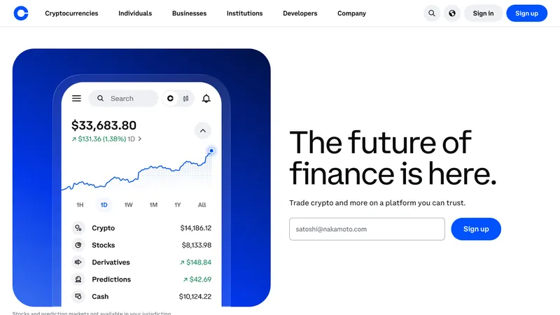 Coinbase home page for US visitors