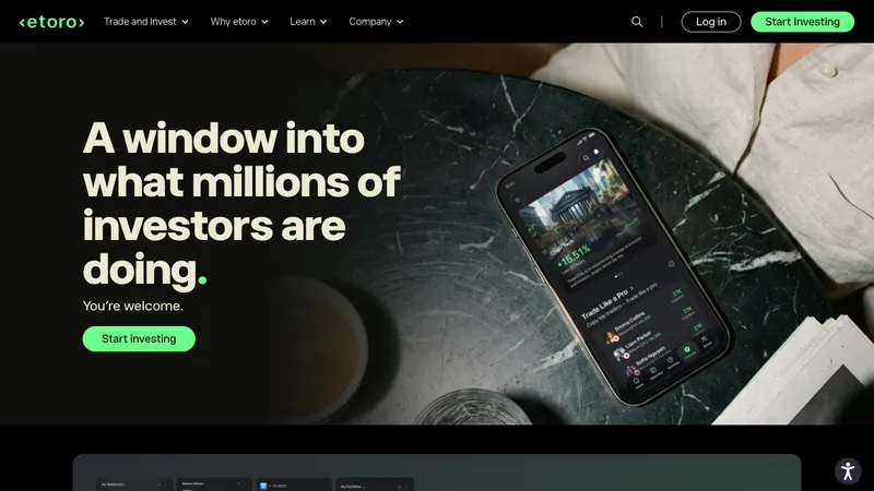eToro home page for US visitors