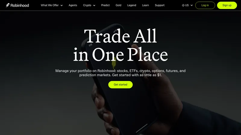 Robinhood home page for US visitors