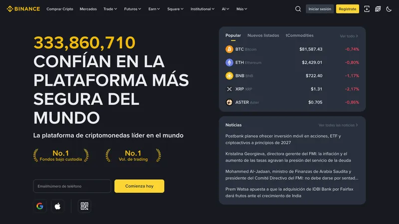 Binance home page for visitors in Venezuela